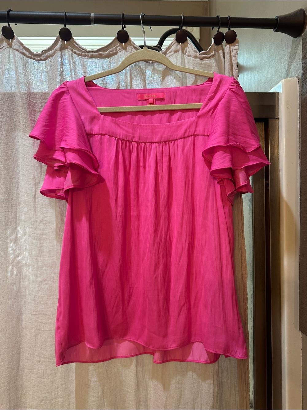 Lilly Pulitzer Hot Pink Ruffle Sleeve Square-Neck Top